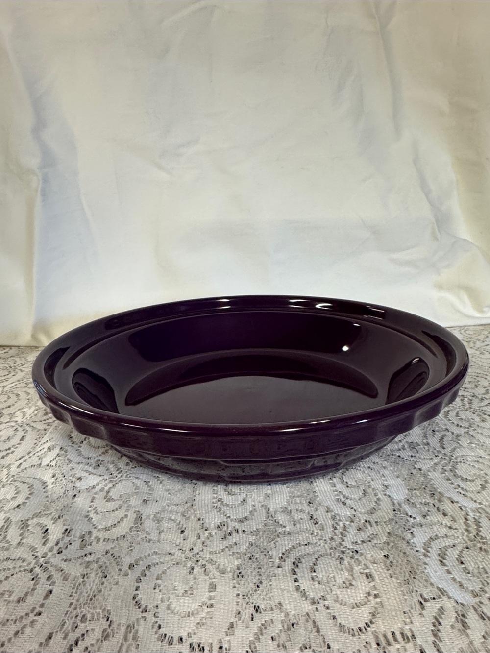 Longaberger Deep Ceramic Pie Plate Eggplant